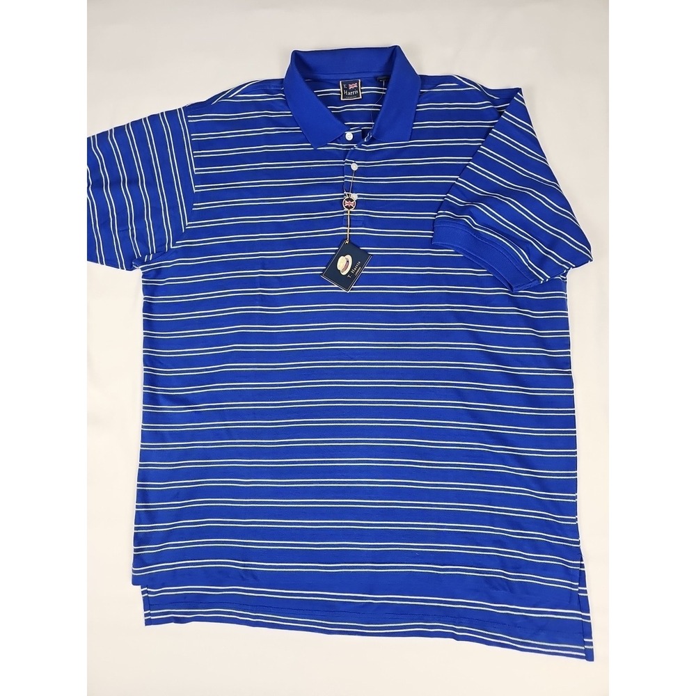 T Harris‎ London Polo Golf Shirt Gentlemans Fit Blue Striped Men XXL New